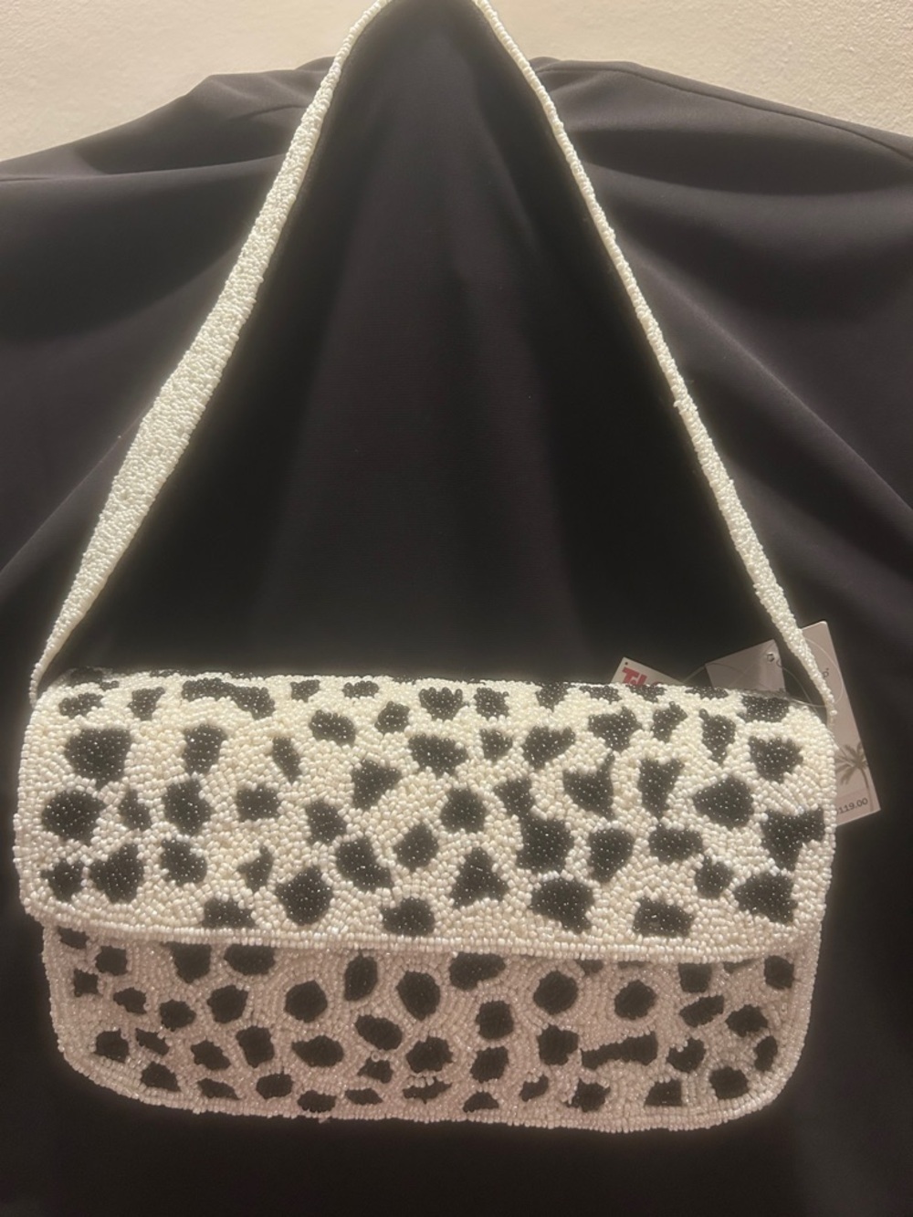 Beaded Black & White Leopard-Print Shoulder Bag